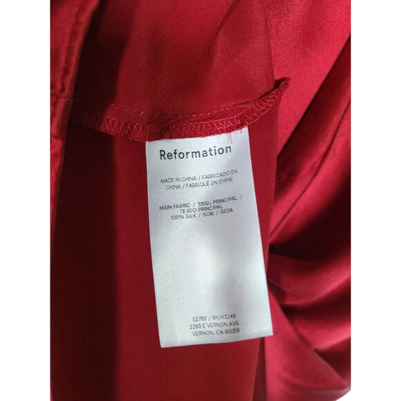 Reformation Sangria Silk Casette Dress Red Satin Cowl Neck Midi Size 10 P - Picture 10 of 10